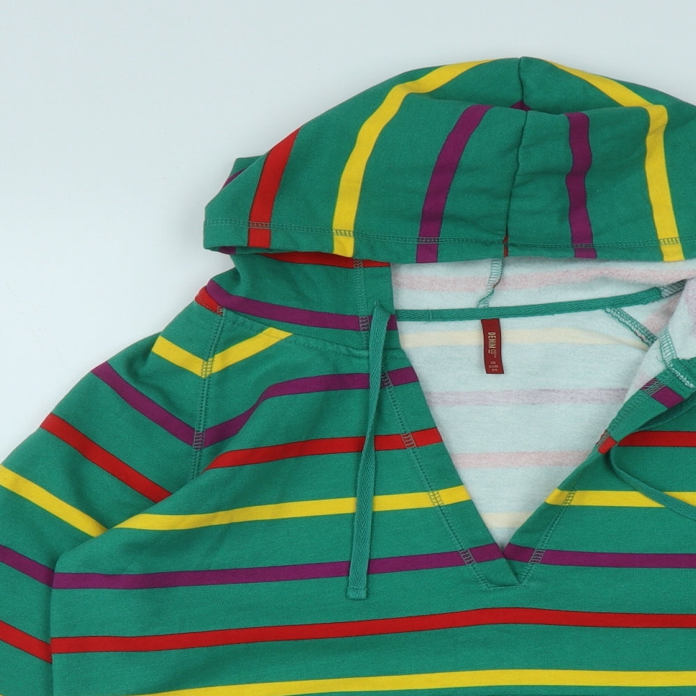 Denim & Co. Womens Multicoloured Striped Cotton Pullover Hoodie Size 18  Drawstring