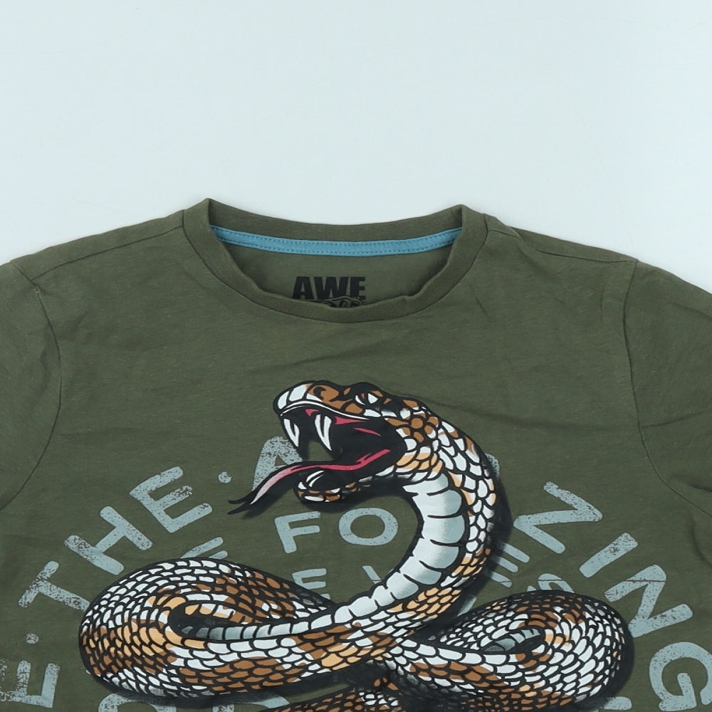 F&F  Boys Green  Cotton Basic T-Shirt Size 6-7 Years Round Neck  - Snake Print