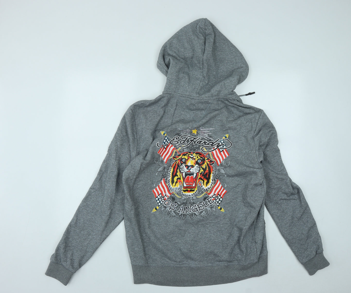 Ed Hardy Mens Grey  Cotton Pullover Hoodie Size XL