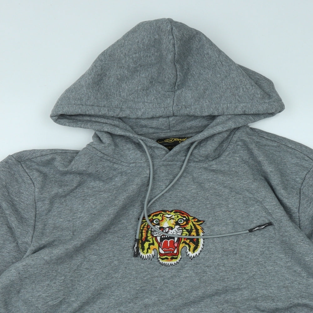 Ed Hardy Mens Grey  Cotton Pullover Hoodie Size XL