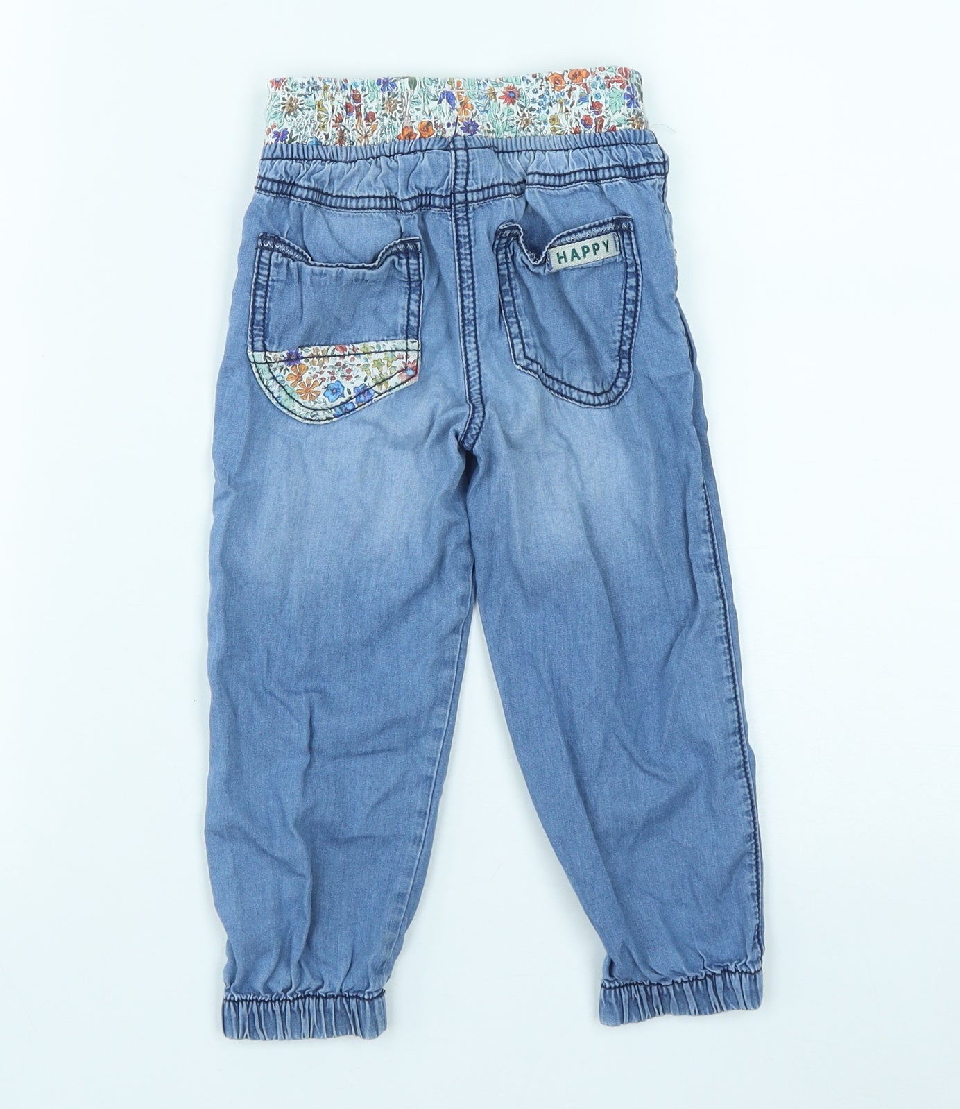 NEXT Girls Blue Geometric Cotton Straight Jeans Size 2-3 Years  Regular Drawstring - Bunny Rabbits