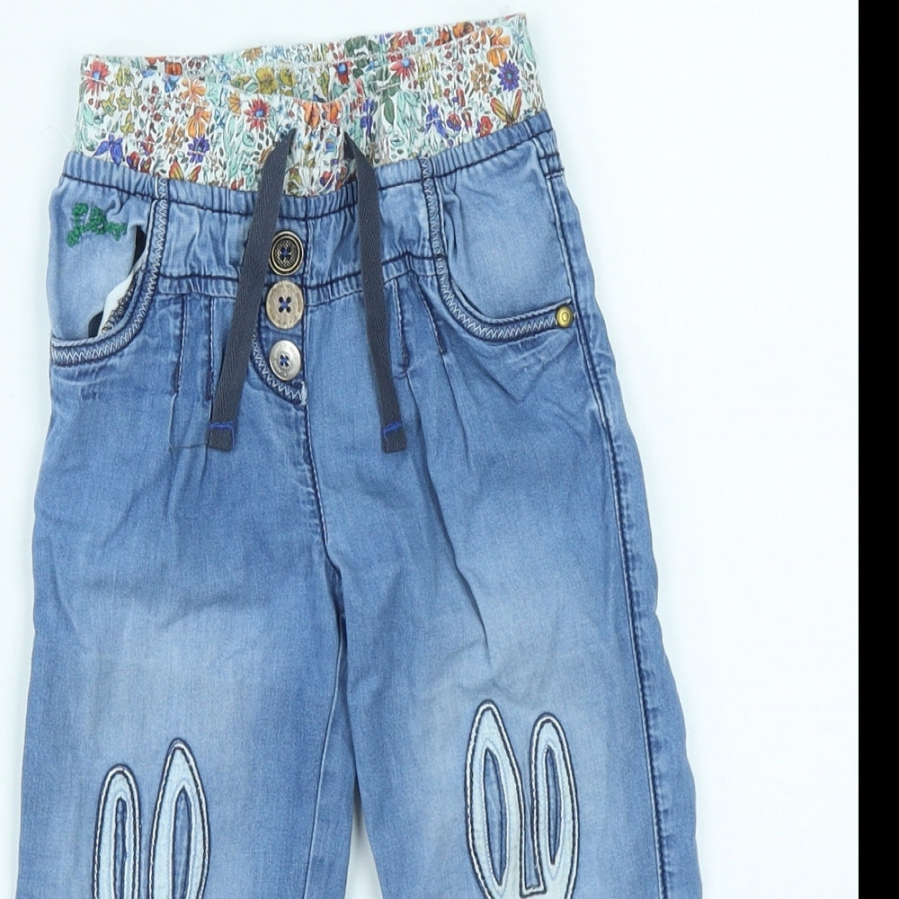 NEXT Girls Blue Geometric Cotton Straight Jeans Size 2-3 Years  Regular Drawstring - Bunny Rabbits