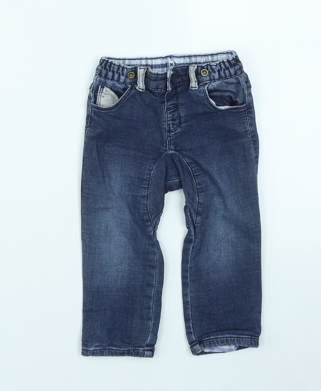 Matalan Girls Blue  Cotton Cropped Jeans Size 18-24 Months  Button