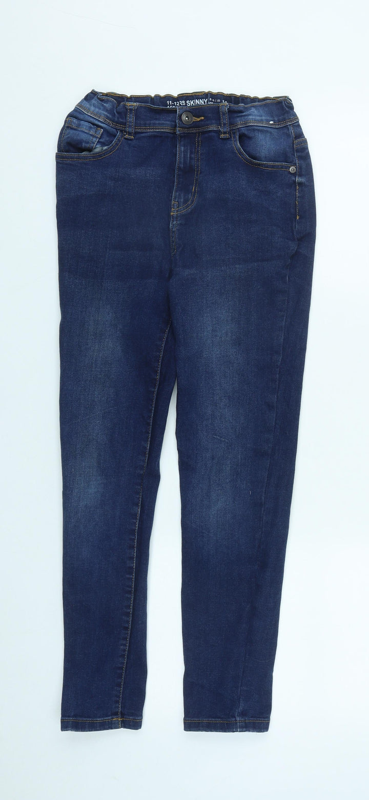 Denim & Co. Girls Blue Cotton Skinny Jeans Size 11-12 Years Regular