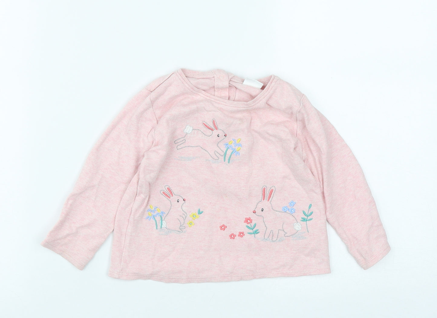 NEXT Girls Pink  Cotton Fit & Flare  Size 12-18 Months  Round Neck Snap - Bunny Rabbits