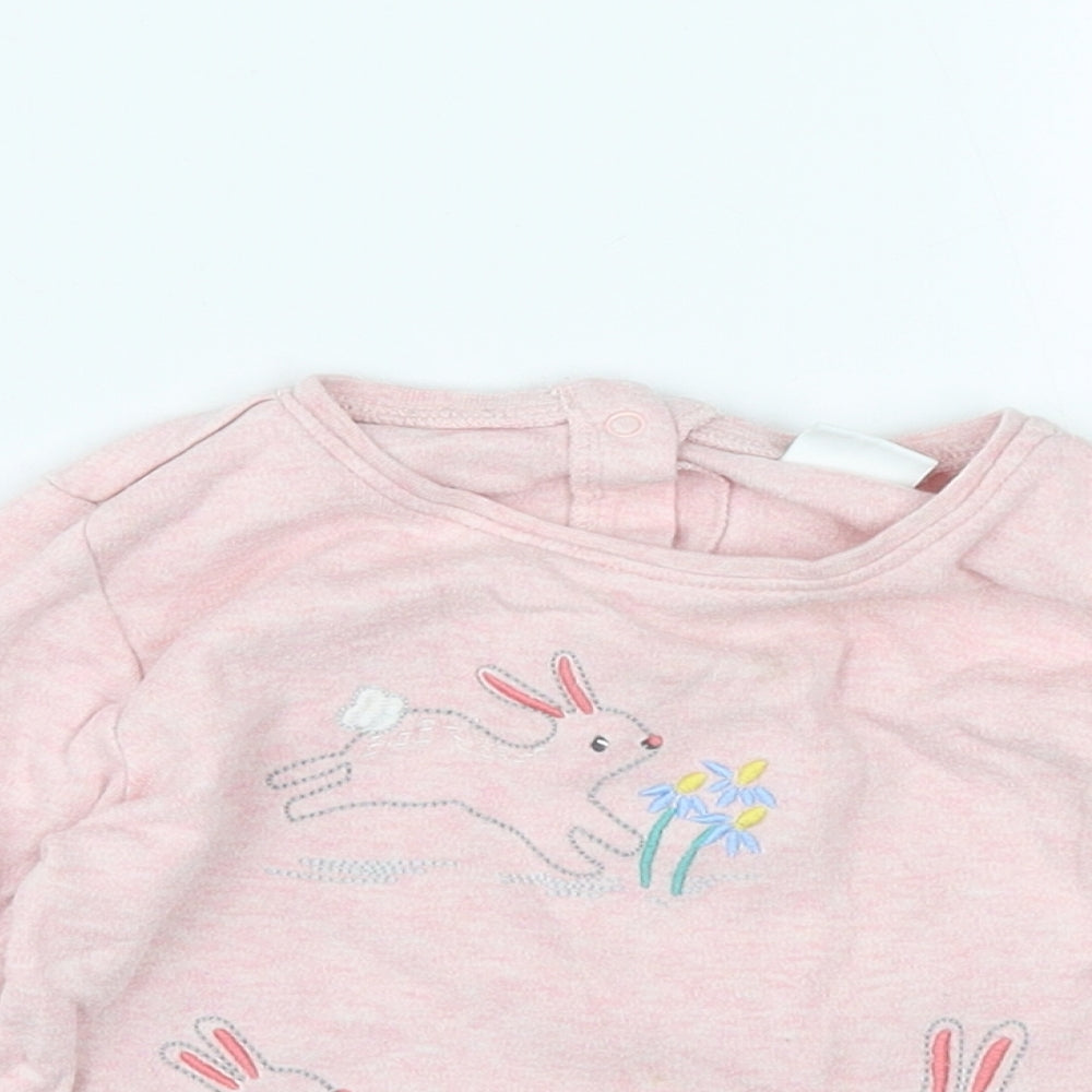 NEXT Girls Pink  Cotton Fit & Flare  Size 12-18 Months  Round Neck Snap - Bunny Rabbits