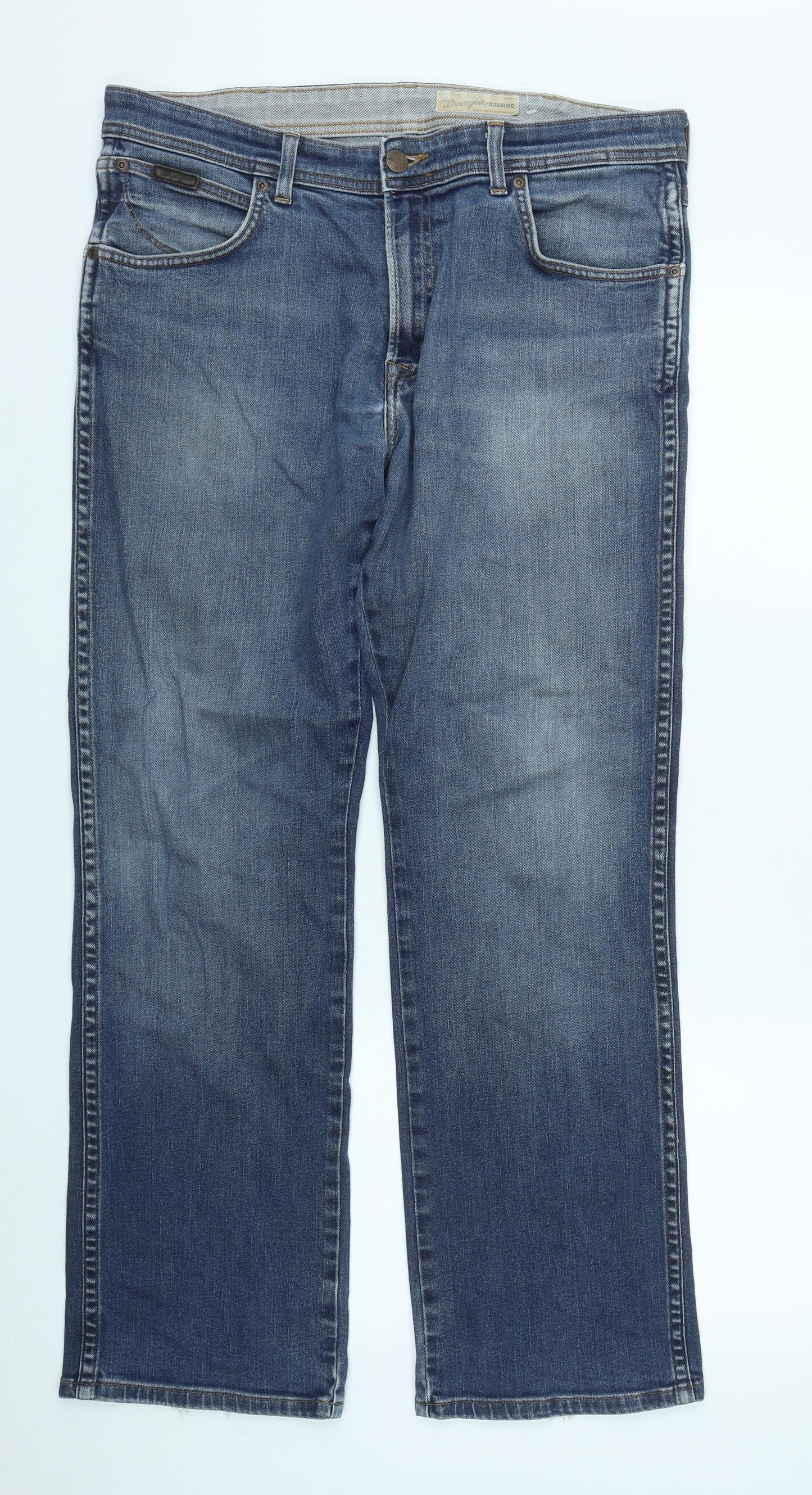 Wrangler Mens Blue  Cotton Straight Jeans Size 36 in L30 in Regular Zip