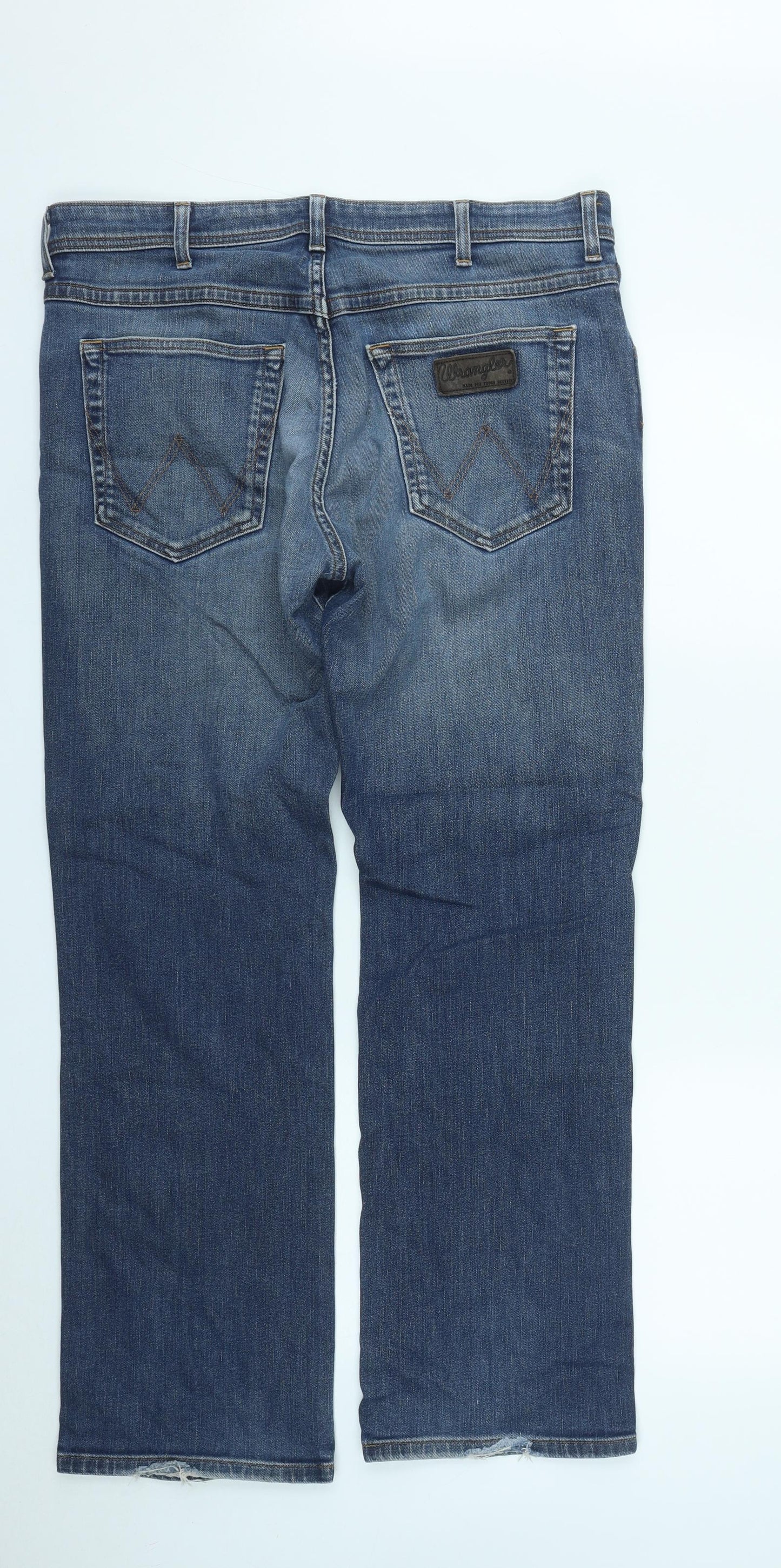 Wrangler Mens Blue  Cotton Straight Jeans Size 36 in L30 in Regular Zip