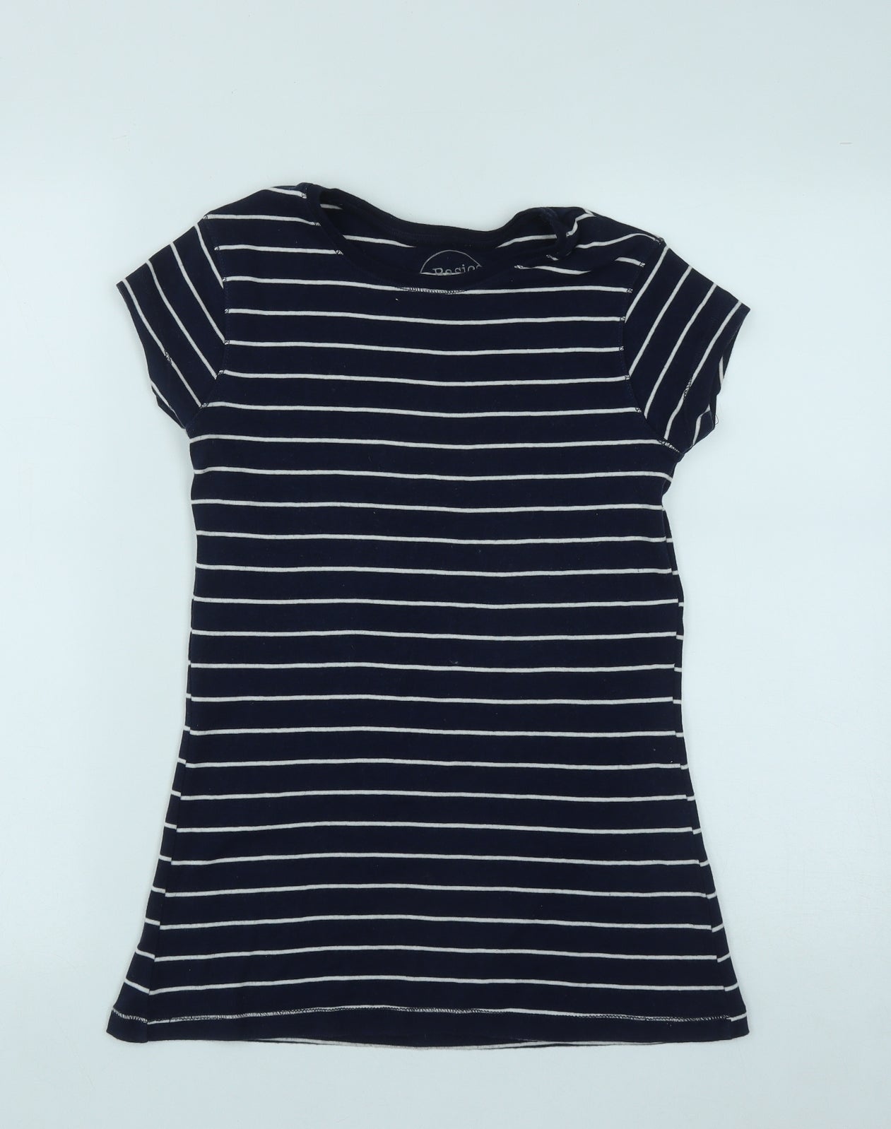 Atmosphere Womens Blue Striped Cotton Basic T-Shirt Size 8 Round Neck