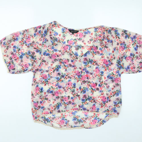 New Look Womens Multicoloured Floral Polyester Basic Button-Up Size 10 Scoop Neck