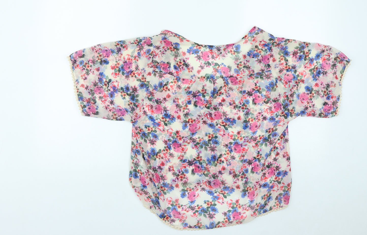 New Look Womens Multicoloured Floral Polyester Basic Button-Up Size 10 Scoop Neck
