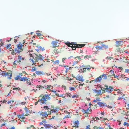 New Look Womens Multicoloured Floral Polyester Basic Button-Up Size 10 Scoop Neck