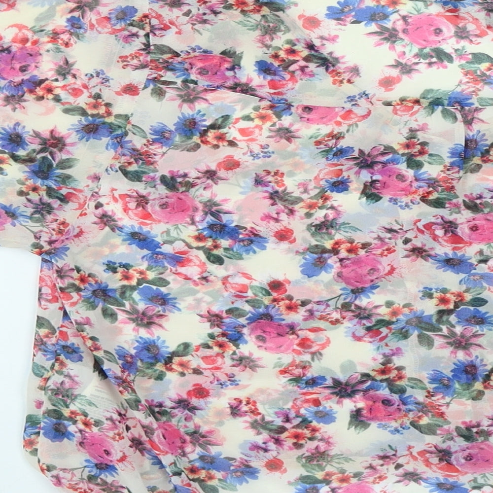 New Look Womens Multicoloured Floral Polyester Basic Button-Up Size 10 Scoop Neck