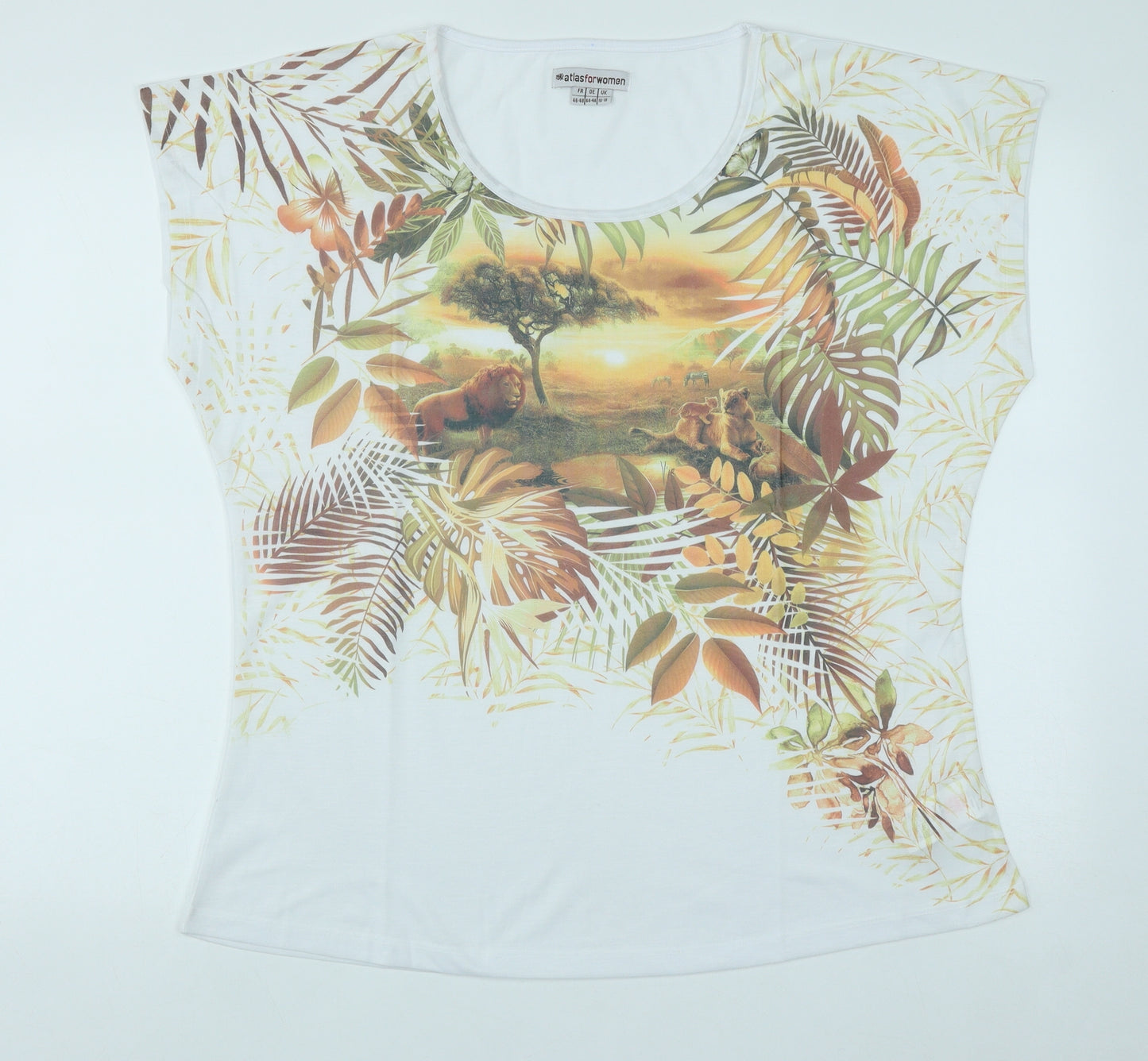 Atlas for Women Womens White  Polyester Basic T-Shirt Size 16 Round Neck