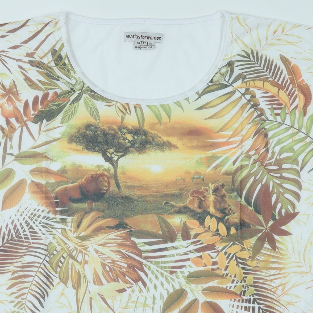 Atlas for Women Womens White  Polyester Basic T-Shirt Size 16 Round Neck