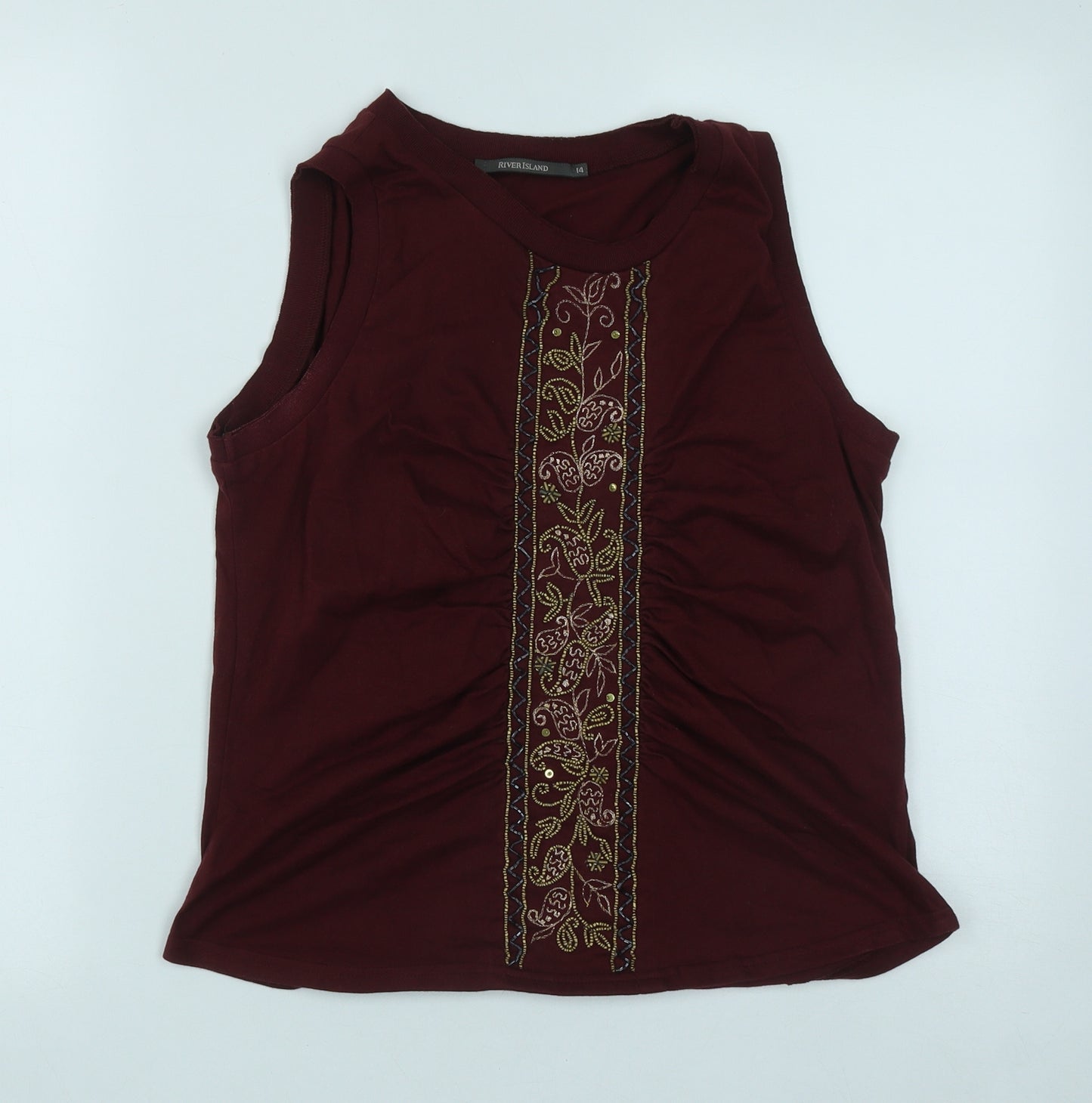 River Island Womens Red  Cotton Basic Tank Size 14 Round Neck
