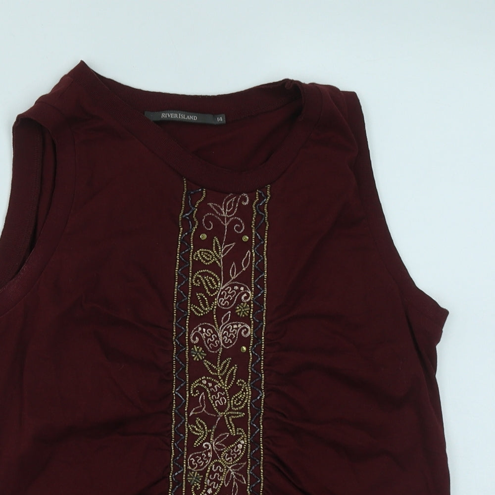 River Island Womens Red  Cotton Basic Tank Size 14 Round Neck