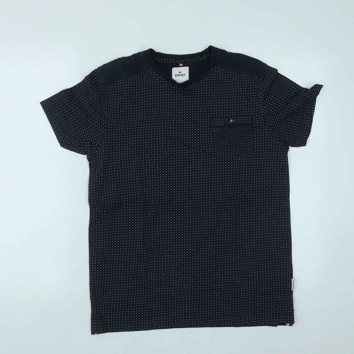Soviet Mens Blue Polka Dot Cotton  T-Shirt Size M Round Neck