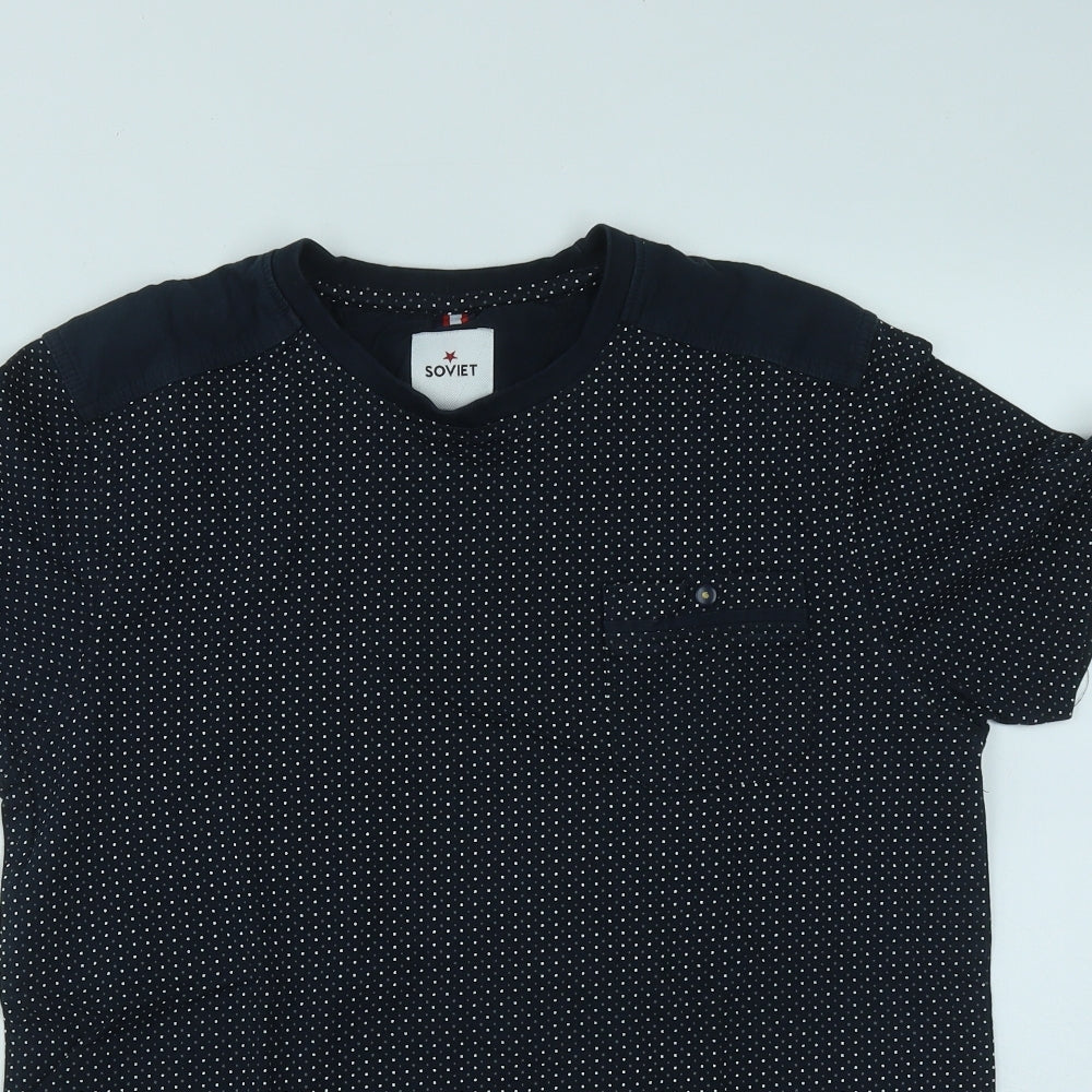 Soviet Mens Blue Polka Dot Cotton  T-Shirt Size M Round Neck