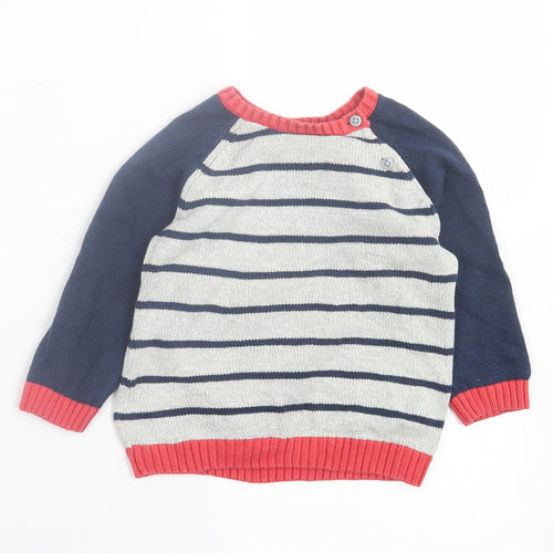 F7F Boys Multicoloured Striped Cotton Pullover Jumper Size 9-12 Months  Button