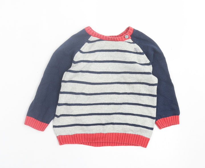 F7F Boys Multicoloured Striped Cotton Pullover Jumper Size 9-12 Months Button