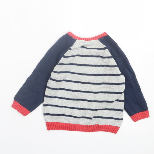 F7F Boys Multicoloured Striped Cotton Pullover Jumper Size 9-12 Months  Button