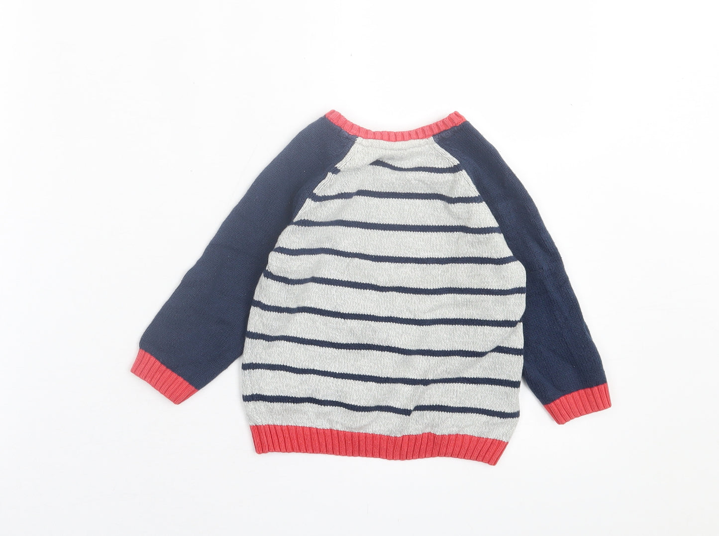 F7F Boys Multicoloured Striped Cotton Pullover Jumper Size 9-12 Months  Button