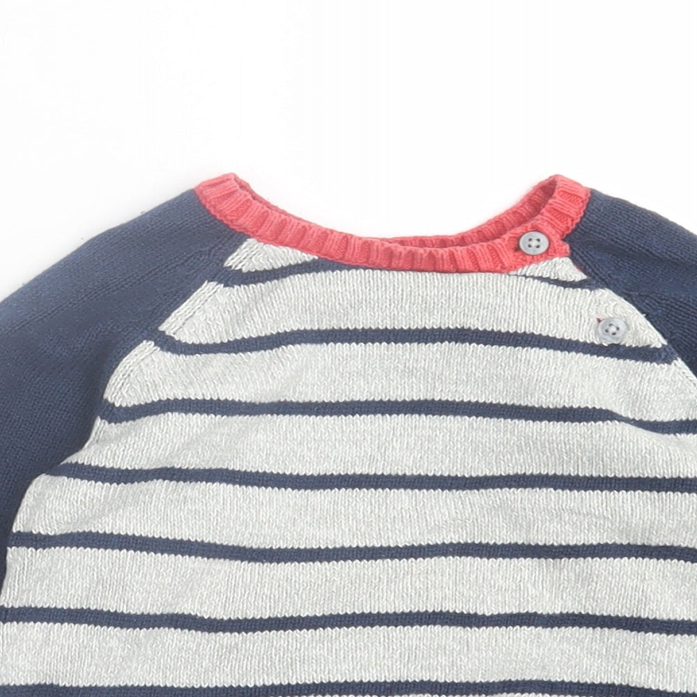 F7F Boys Multicoloured Striped Cotton Pullover Jumper Size 9-12 Months  Button