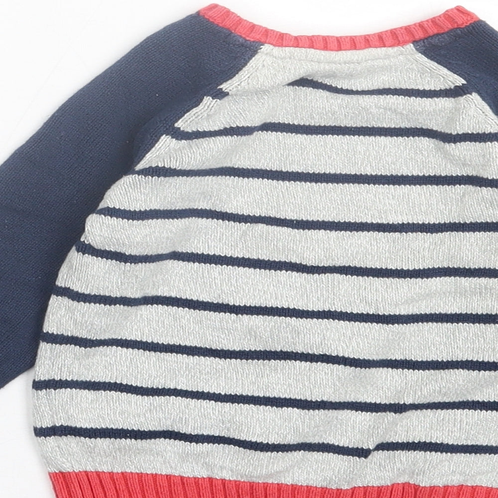 F7F Boys Multicoloured Striped Cotton Pullover Jumper Size 9-12 Months  Button