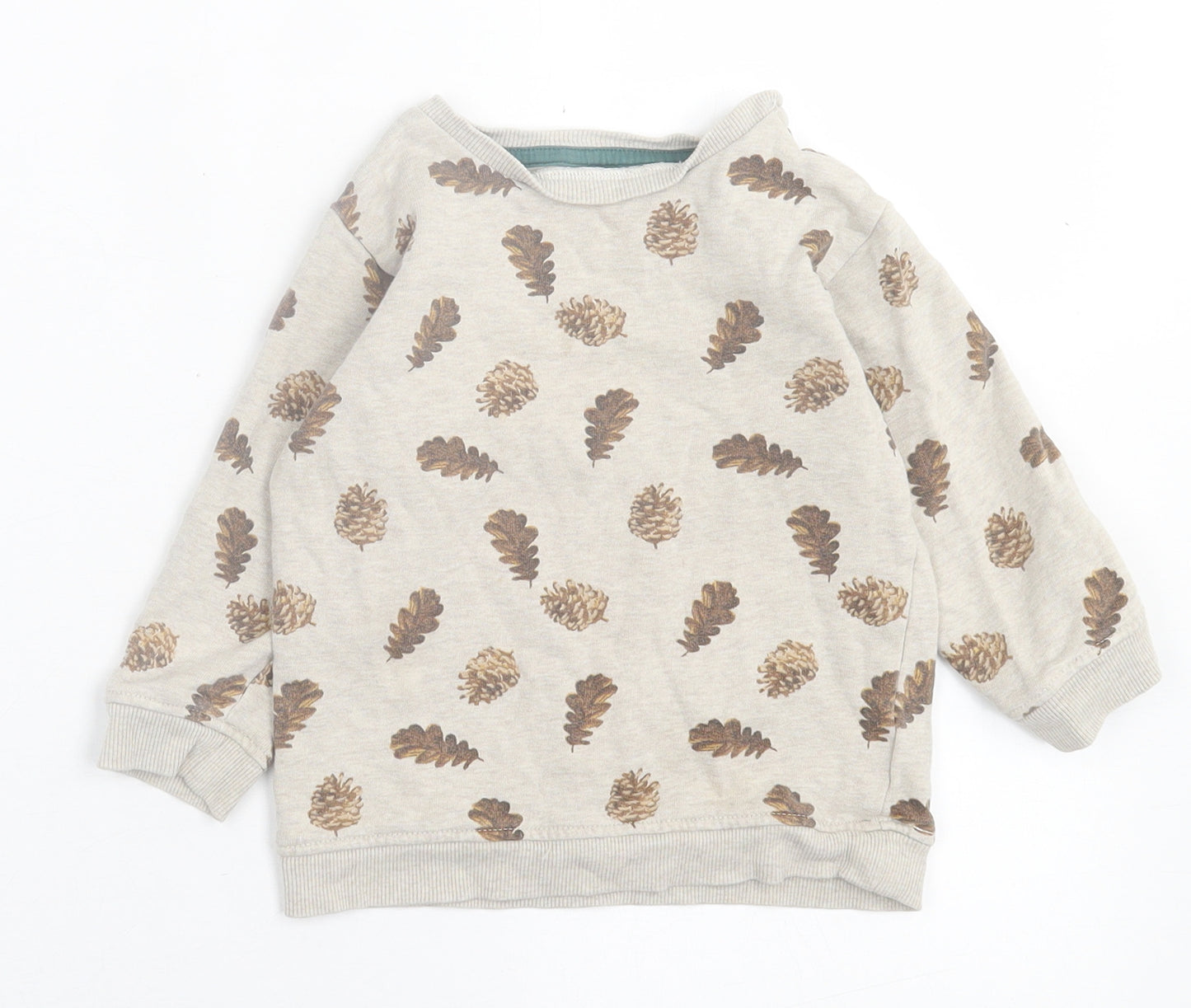 Marks and Spencer Boys Beige Geometric Cotton Pullover Jumper Size 18-24 Months  Pullover