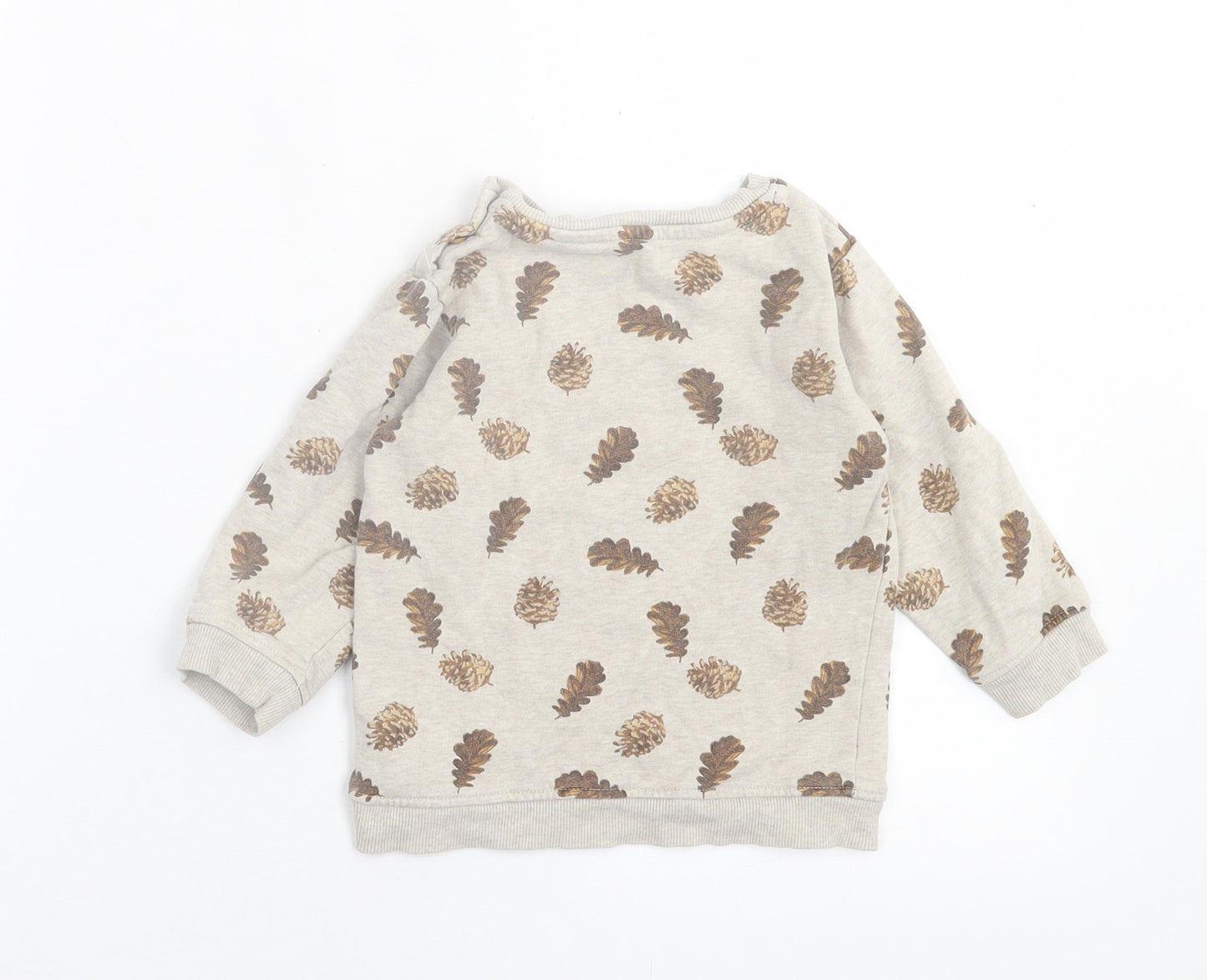 Marks and Spencer Boys Beige Geometric Cotton Pullover Jumper Size 18-24 Months  Pullover