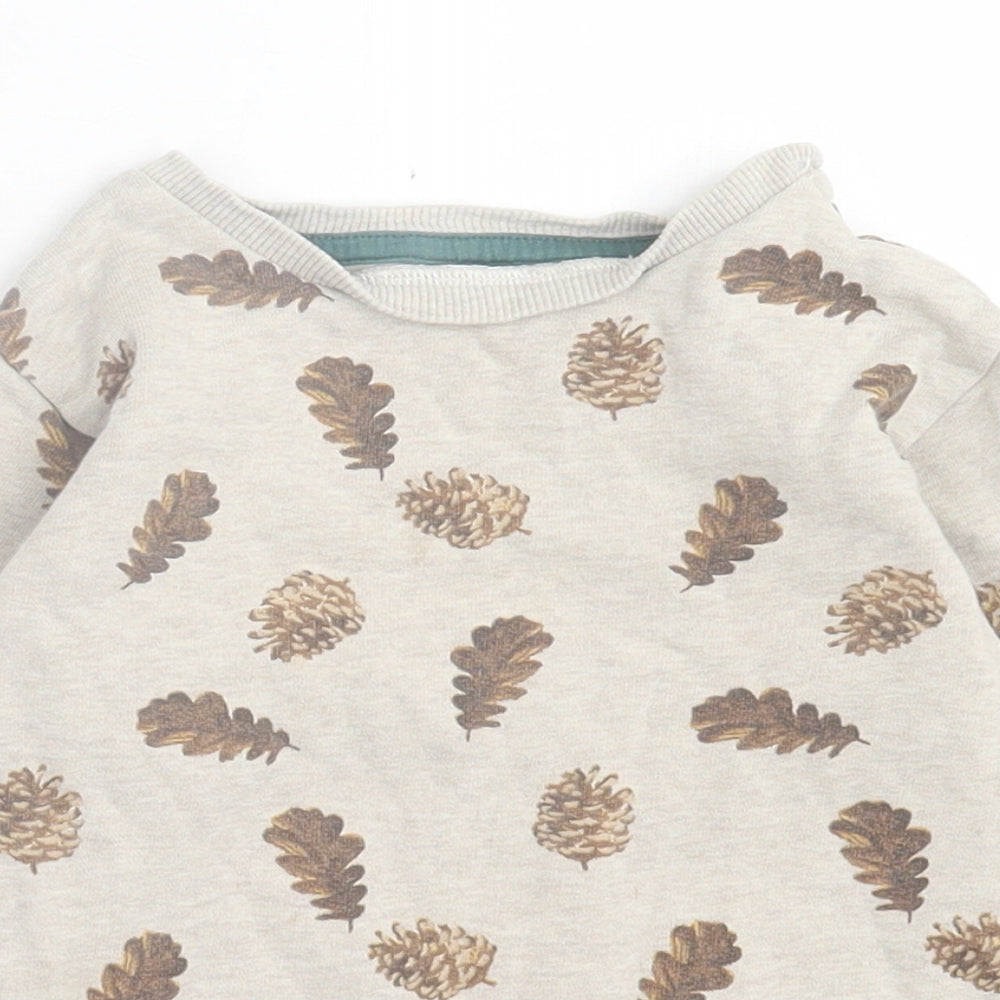 Marks and Spencer Boys Beige Geometric Cotton Pullover Jumper Size 18-24 Months  Pullover
