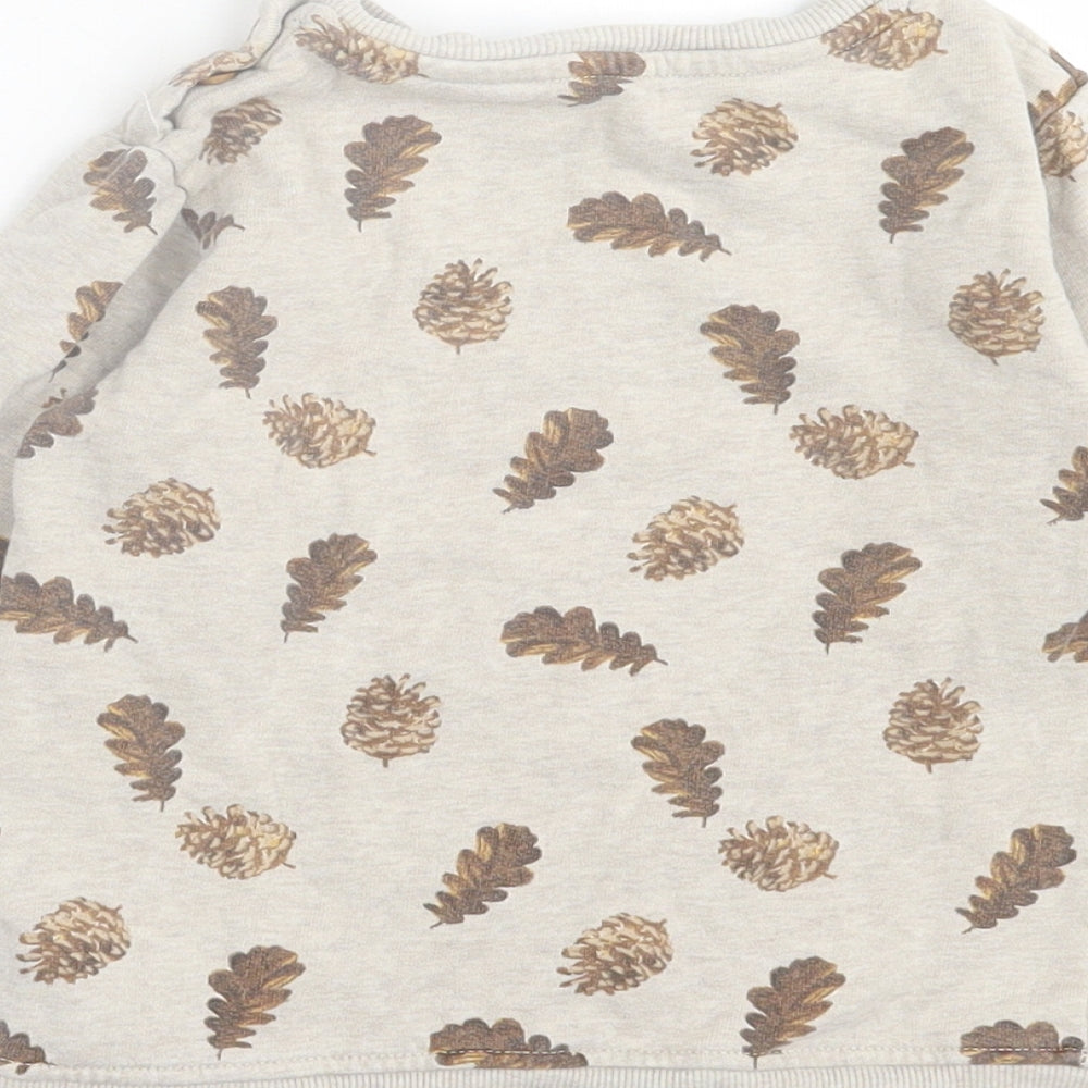 Marks and Spencer Boys Beige Geometric Cotton Pullover Jumper Size 18-24 Months  Pullover
