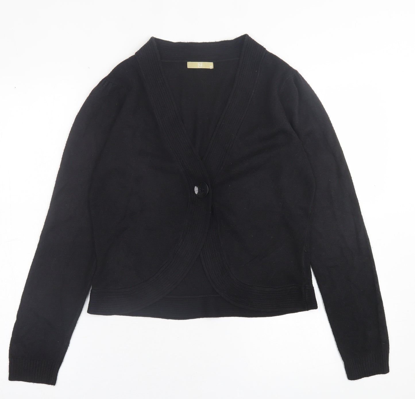 TU Womens Black V-Neck  Acrylic Cardigan Jumper Size 10