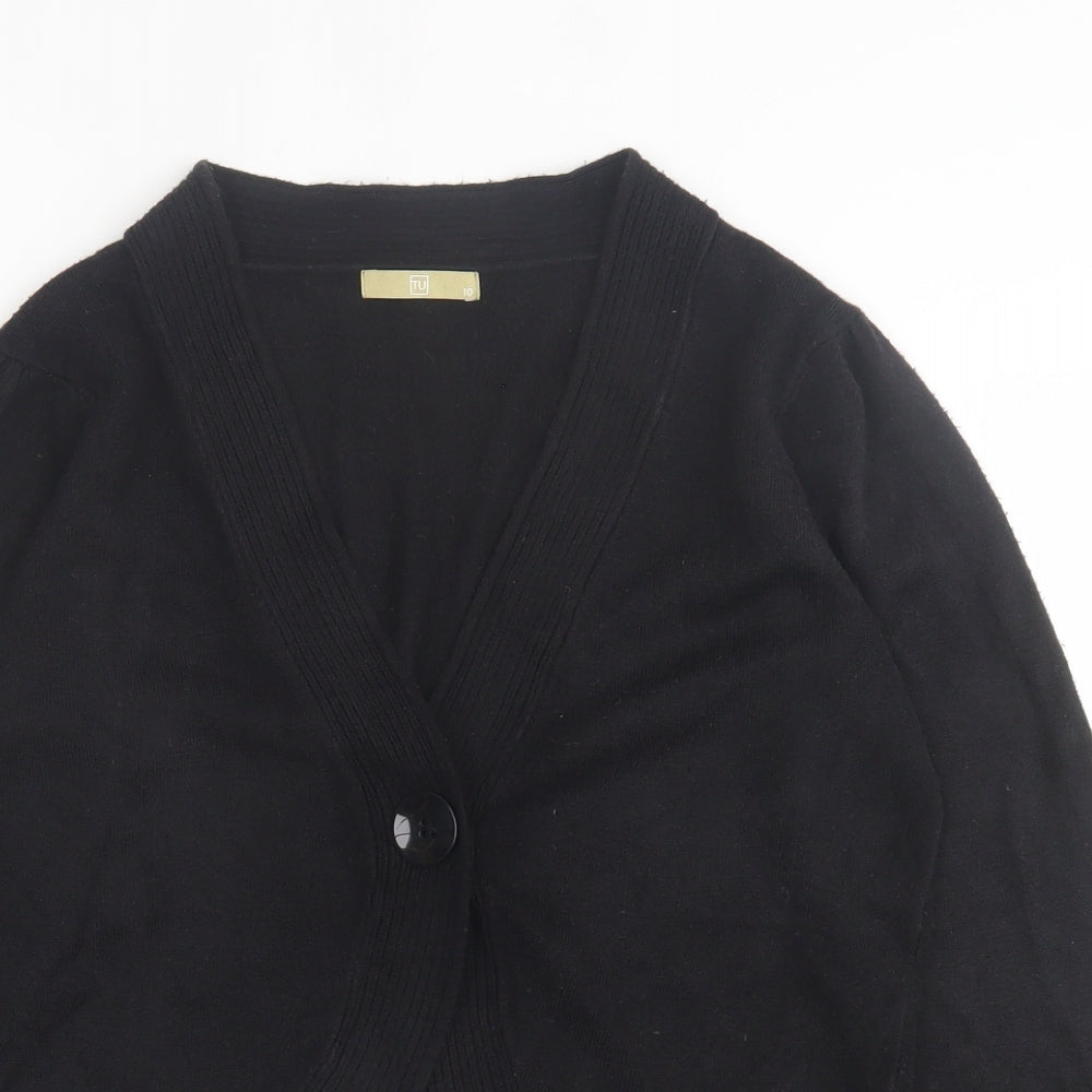 TU Womens Black V-Neck  Acrylic Cardigan Jumper Size 10