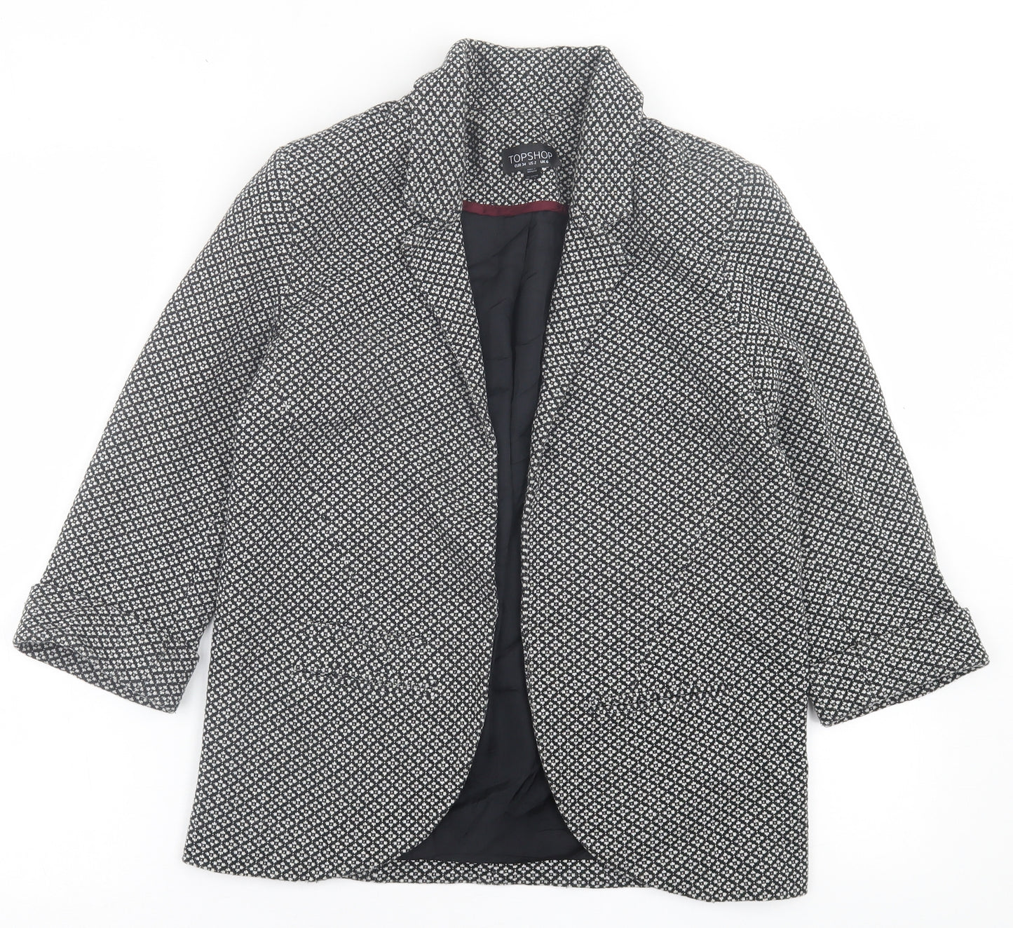 Topshop Womens Black Argyle/Diamond  Jacket Blazer Size 6