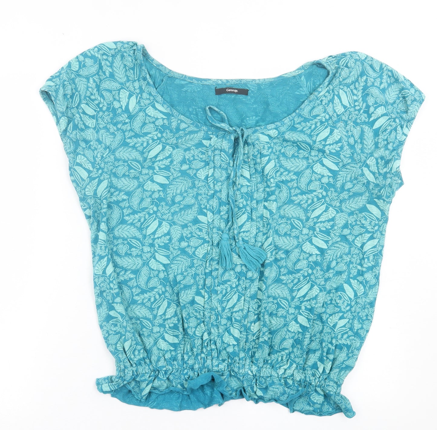 George Womens Blue Geometric Cotton Basic T-Shirt Size 14 Boat Neck