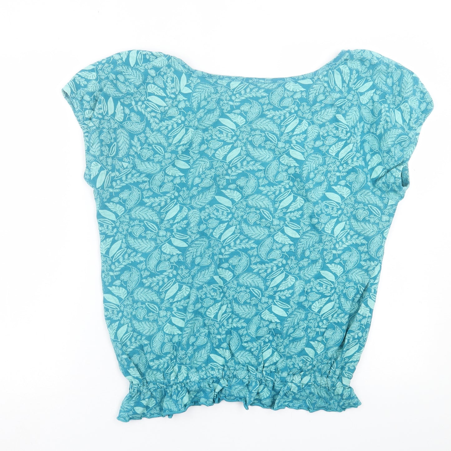 George Womens Blue Geometric Cotton Basic T-Shirt Size 14 Boat Neck