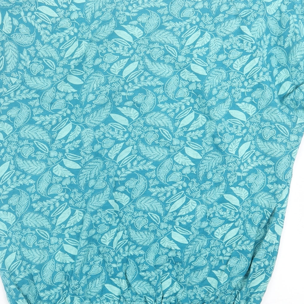 George Womens Blue Geometric Cotton Basic T-Shirt Size 14 Boat Neck