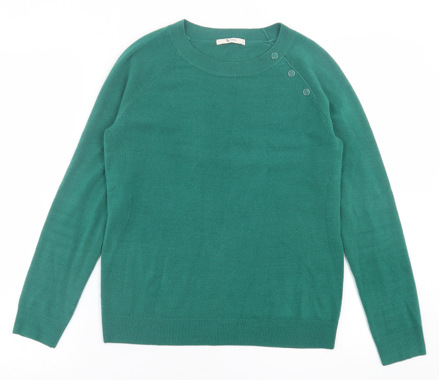 TU Womens Green Crew Neck  Acrylic Pullover Jumper Size 8