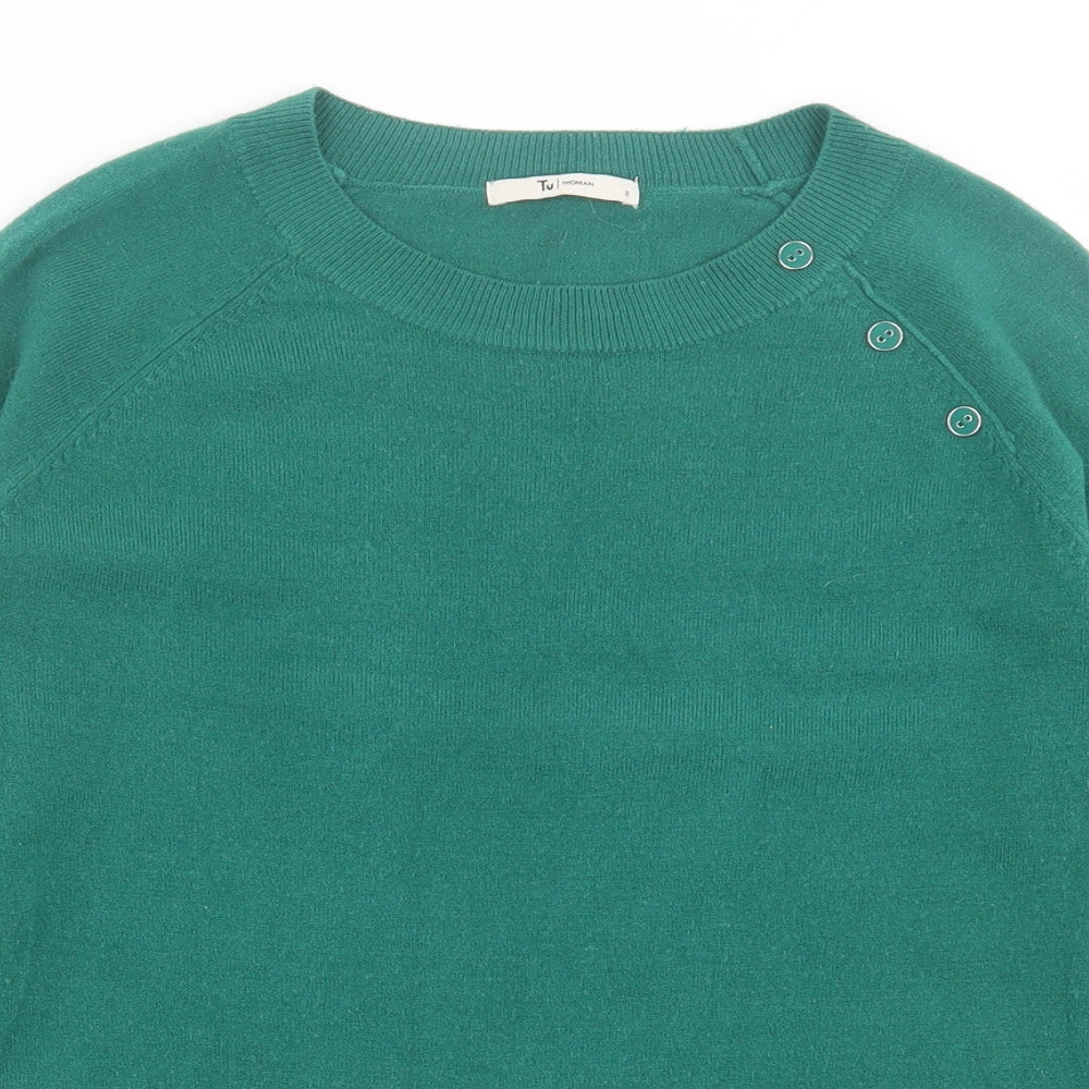 TU Womens Green Crew Neck  Acrylic Pullover Jumper Size 8