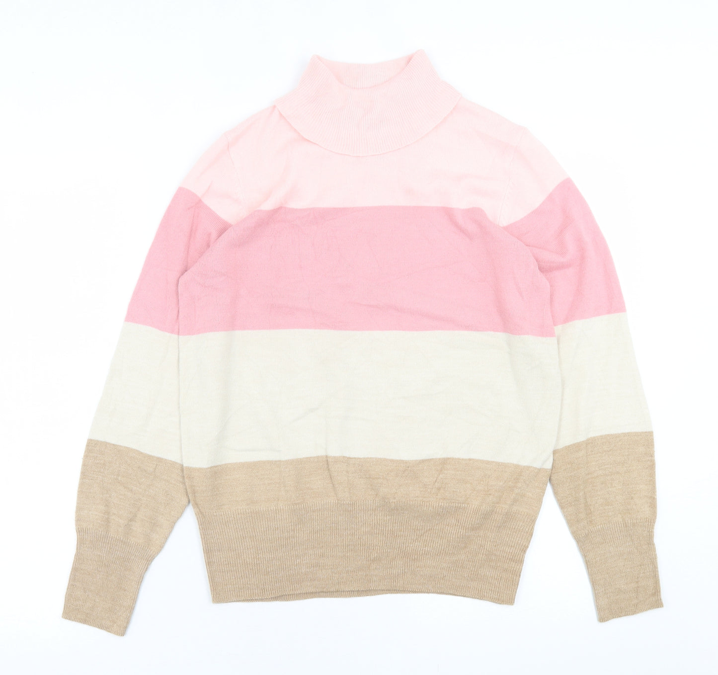 Marks and Spencer Womens Pink Roll Neck Striped Acrylic Pullover Jumper Size 12
