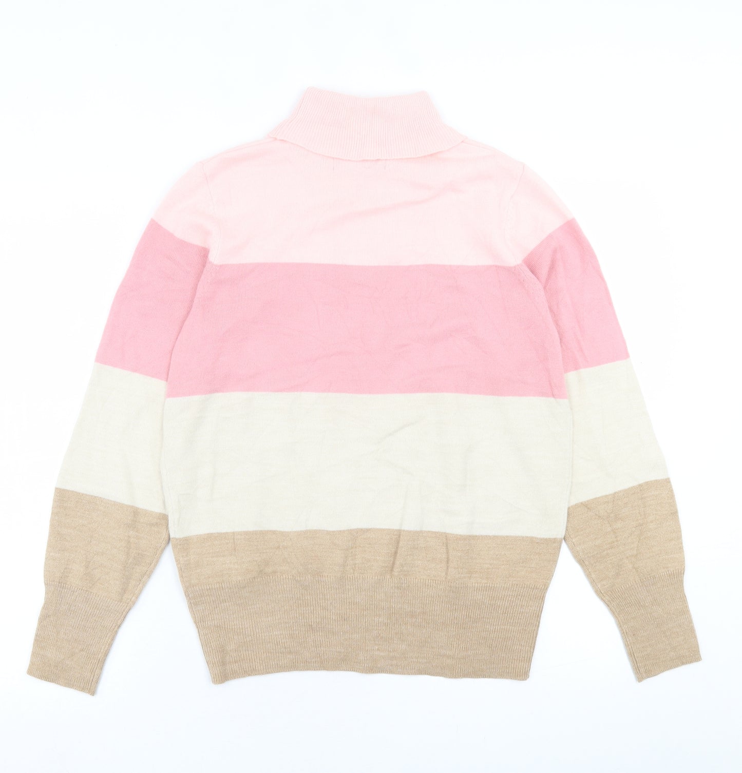 Marks and Spencer Womens Pink Roll Neck Striped Acrylic Pullover Jumper Size 12