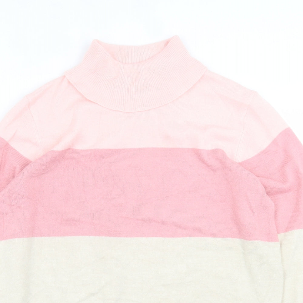 Marks and Spencer Womens Pink Roll Neck Striped Acrylic Pullover Jumper Size 12