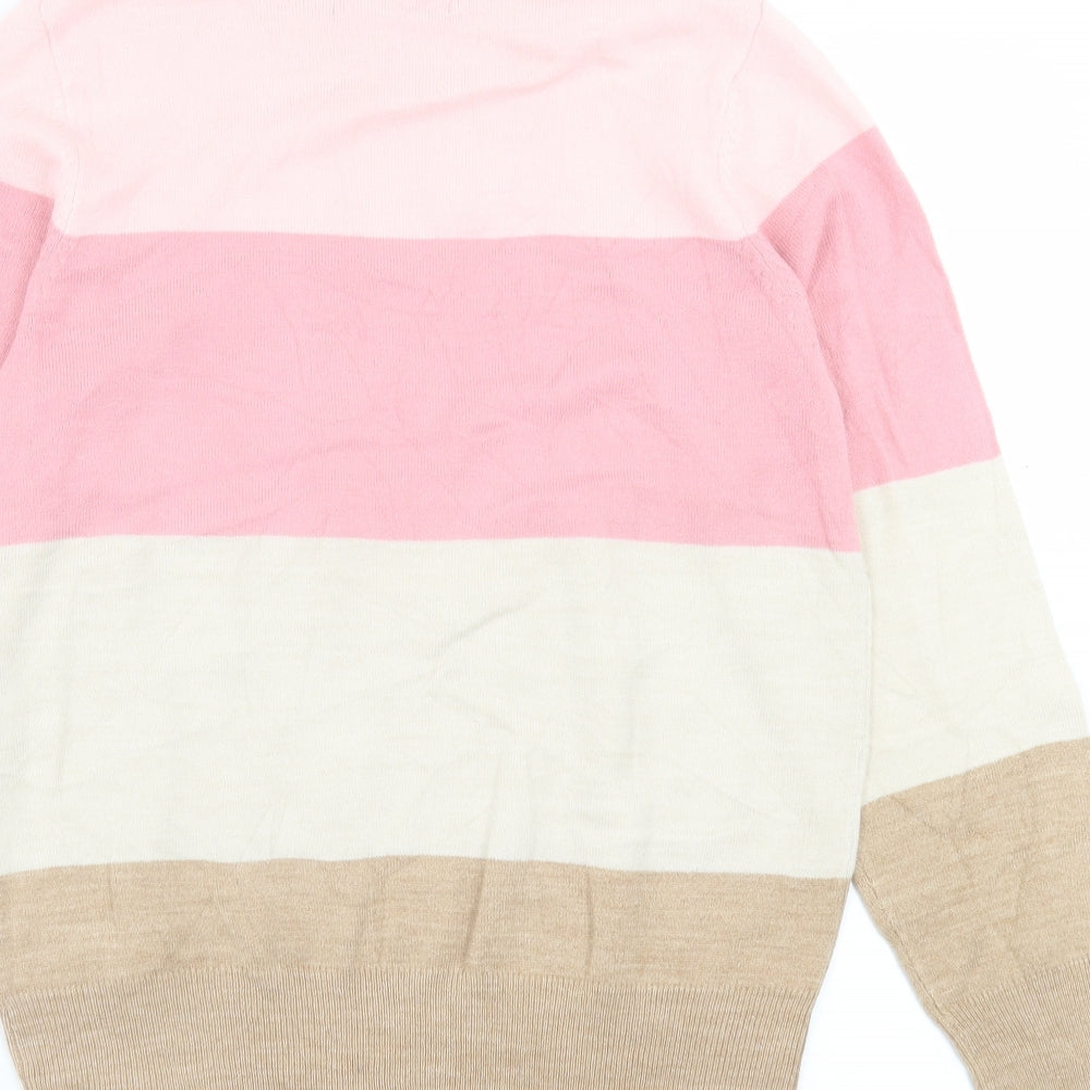 Marks and Spencer Womens Pink Roll Neck Striped Acrylic Pullover Jumper Size 12