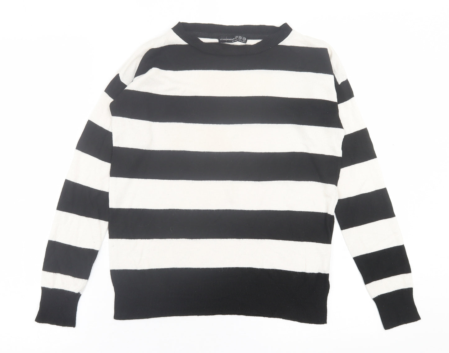 Atmosphere Womens White Crew Neck Striped Acrylic Pullover Jumper Size 8