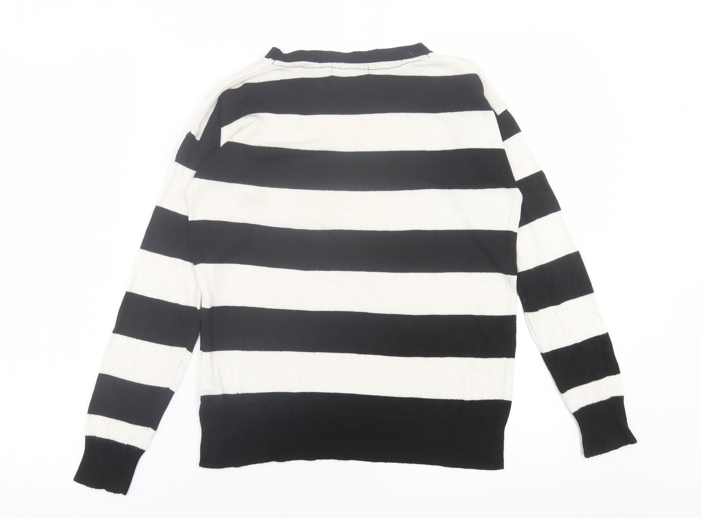 Atmosphere Womens White Crew Neck Striped Acrylic Pullover Jumper Size 8