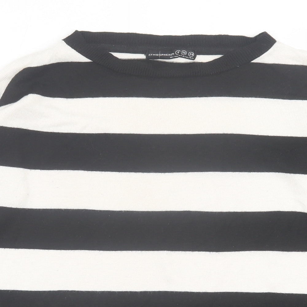 Atmosphere Womens White Crew Neck Striped Acrylic Pullover Jumper Size 8