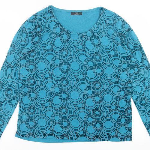 BM Womens Blue Crew Neck Geometric Acrylic Pullover Jumper Size M