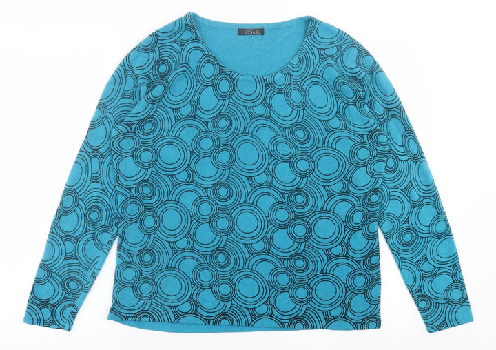 BM Womens Blue Crew Neck Geometric Acrylic Pullover Jumper Size M